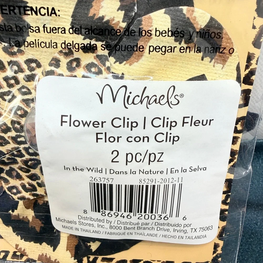 Michaels Flower Clip Womens Brown Leopard Print Rhinestone Accents 3 Packs of 2